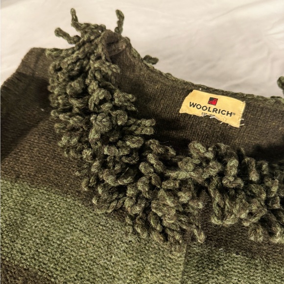 Woolrich 100% Lambs Wool Green Stripe Fringe Collar Button Up Vest - XXL - Picture 5 of 8